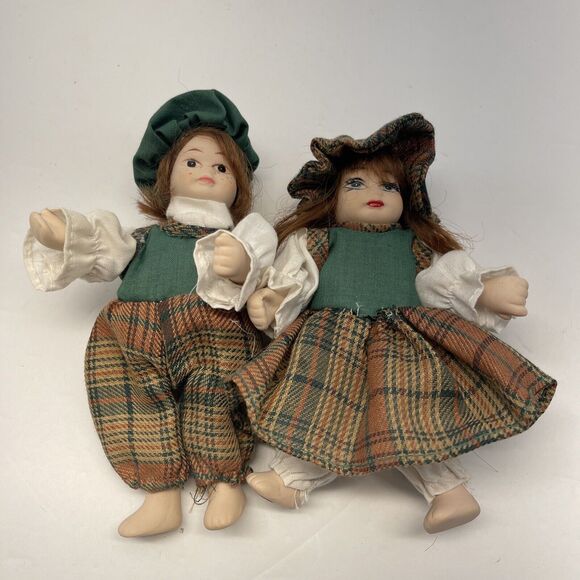 Vintage 6” Mini Porcelain Dolls Posable Plaid Outfit Couple Hand Painted B#3 - Picture 11 of 12